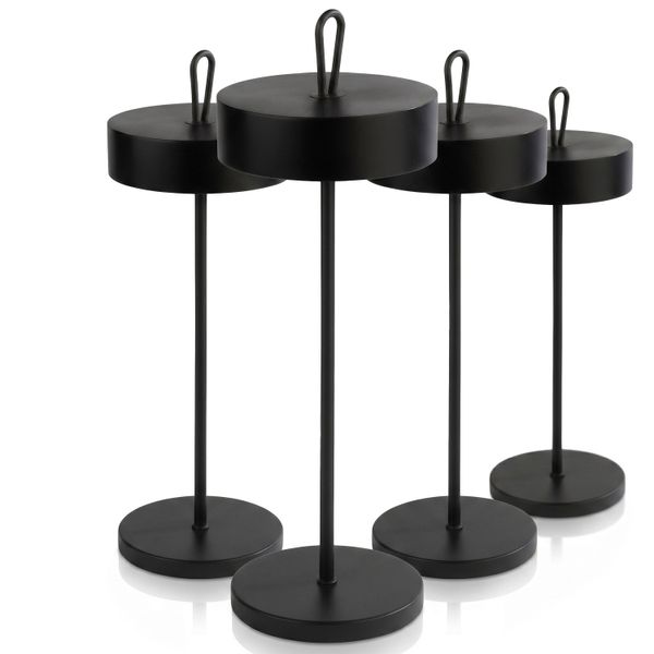 (4 Stück) Tischleuchte - CLEO - dimmbar in 3 Stufen - Ø 120mm - Schwarz