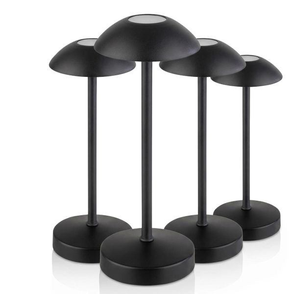 (4 Stück) Tischleuchte - ALVA - dimmbar in 3 Stufen - Ø 80mm - Schwarz
