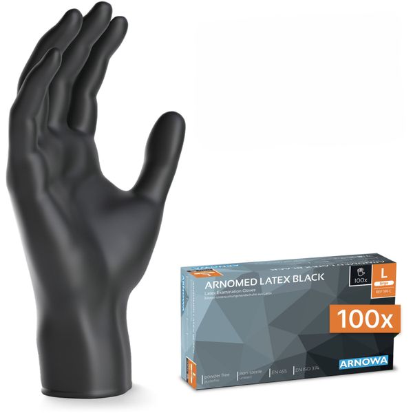 (10 Stück) ARNOWA | Einmalhandschuhe aus Latex - 100 Stück - Größe L - Schwarz