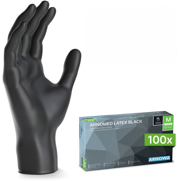 (10 Stück) ARNOWA | Einmalhandschuhe aus Latex - 100 Stück - Größe M - Schwarz