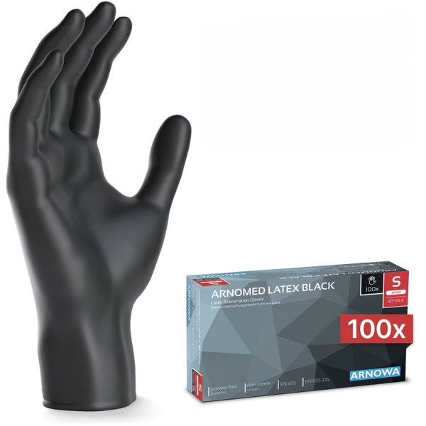 (10 Stück) ARNOWA | Einmalhandschuhe aus Latex - 100 Stück - Größe S - Schwarz