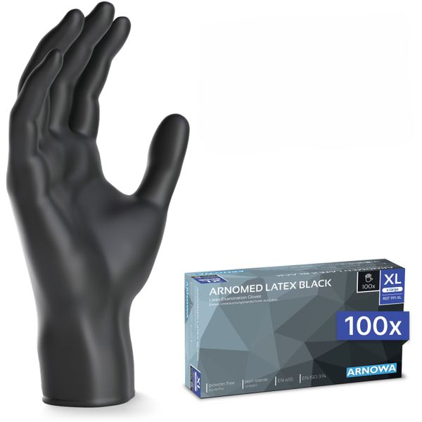 (10 Stück) ARNOWA | Einmalhandschuhe aus Latex - 100 Stück - Größe XL- Schwarz