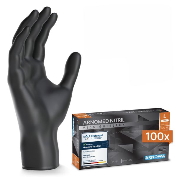 (10 Stück) ARNOWA | Einmalhandschuhe aus Nitril - 100 Stück - Größe L - Schwarz