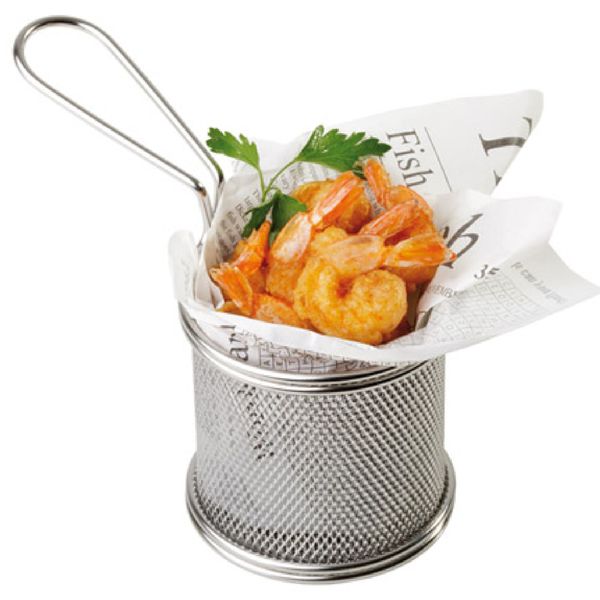 (6 Stück) Servier Frittierkorb - SNACKHOLDER - Edelstahl - Ø 90mm - Silber