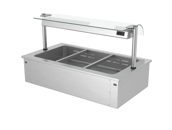 Einbau Bain-Marie - 1000mm - 3x GN 1/1 - 2,19 kW - mit Glas-Hustenschutz