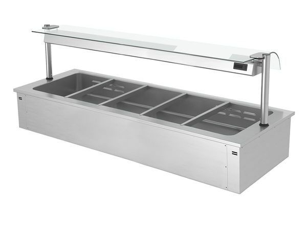 Einbau Bain-Marie - 1800mm - 5x GN 1/1 - 3,65 kW - mit Glas-Hustenschutz