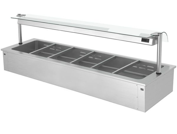 Einbau Bain-Marie - 2100mm - 6x GN 1/1 - 4,38 kW - mit Glas-Hustenschutz