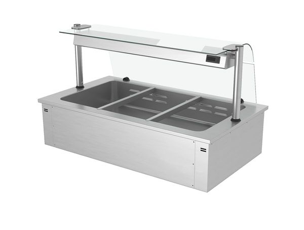 Einbau Bain-Marie - 1000mm - 3x GN 1/1 - 2,19 kW - mit Glas-Hustenschutz