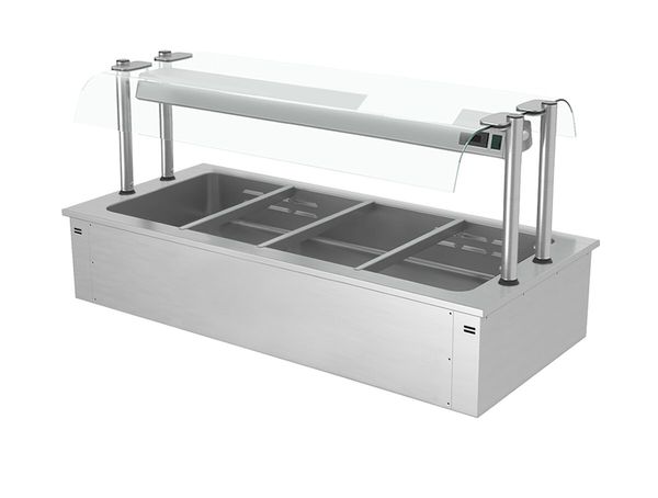 Einbau Bain-Marie - 1500mm - 4x GN 1/1 - 3,37 kW - mit Glas-Hustenschutz