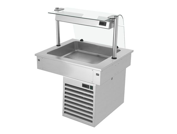 Einbau Kühlwanne - 800mm - +2 bis +8 °C - 2x GN 1/1 - 190 Watt - mit Glas-Hustenschutz