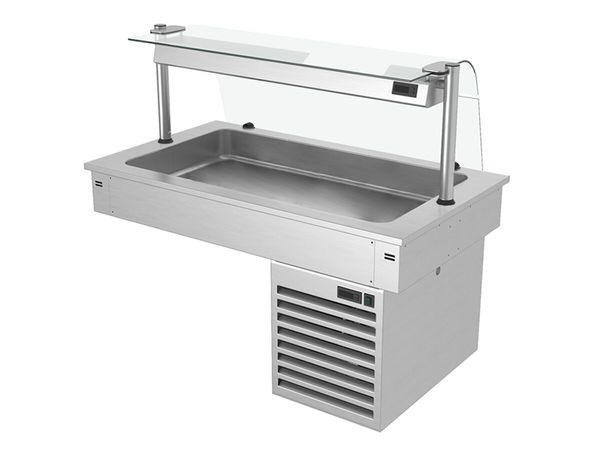 Einbau Kühlwanne - 1000mm - +2 bis +8 °C - 3x GN 1/1 - 190 Watt - mit Glas-Hustenschutz