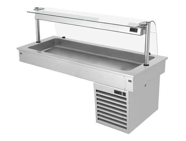 Einbau Kühlwanne - 1500mm - +2 bis +8 °C - 4x GN 1/1 - 390 Watt - mit Glas-Hustenschutz