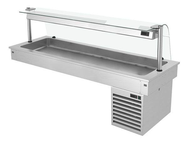 Einbau Kühlwanne - 1800mm - +2 bis +8 °C - 5x GN 1/1 - 410 Watt - mit Glas-Hustenschutz
