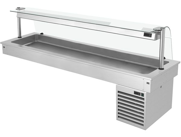 Einbau Kühlwanne - 2100mm - +2 bis +8 °C - 6x GN 1/1 - 410 Watt - mit Glas-Hustenschutz