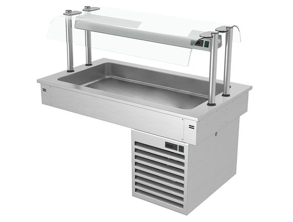 Einbau Kühlwanne - 1000mm - +2 bis +8 °C - 3x GN 1/1 - 190 Watt - mit Glas-Hustenschutz