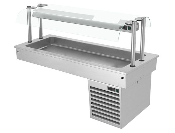 Einbau Kühlwanne - 1500mm - +2 bis +8 °C - 4x GN 1/1 - 390 Watt - mit Glas-Hustenschutz