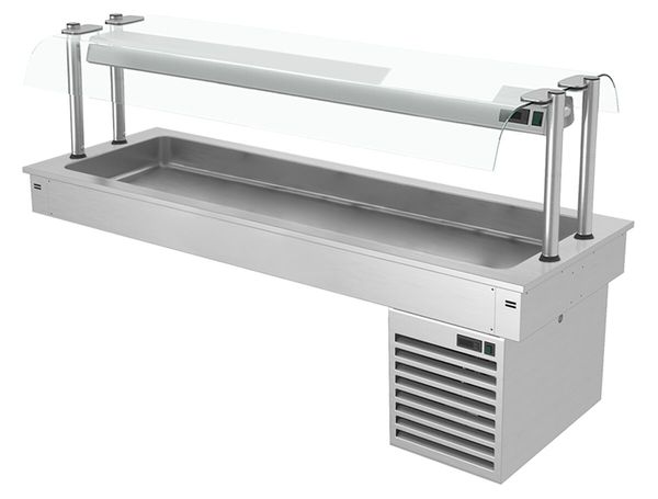 Einbau Kühlwanne - 1800mm - +2 bis +8 °C - 5x GN 1/1 - 410 Watt - mit Glas-Hustenschutz