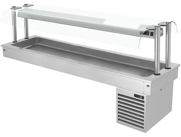 Einbau Kühlwanne - 2100mm - +2 bis +8 °C - 6x GN 1/1  - 410 Watt- mit Glas-Hustenschutz