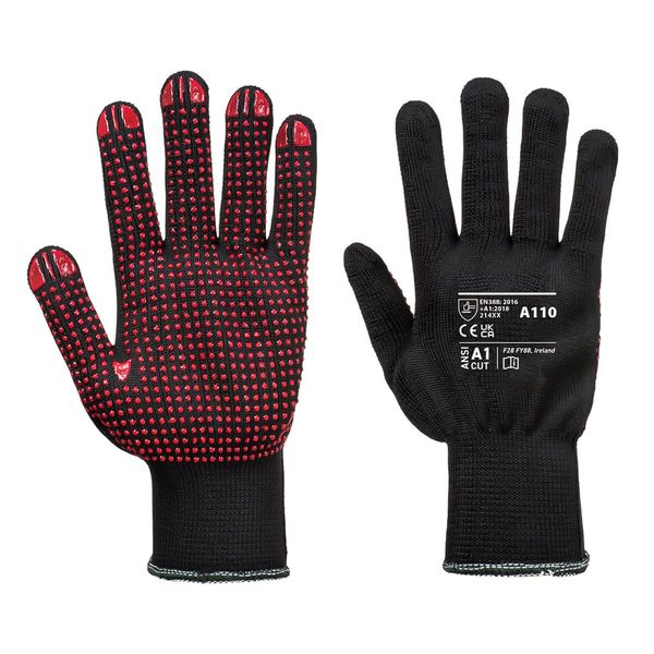 PVC Noppen Handschuh - Schwarz/ Rot - Größe: L