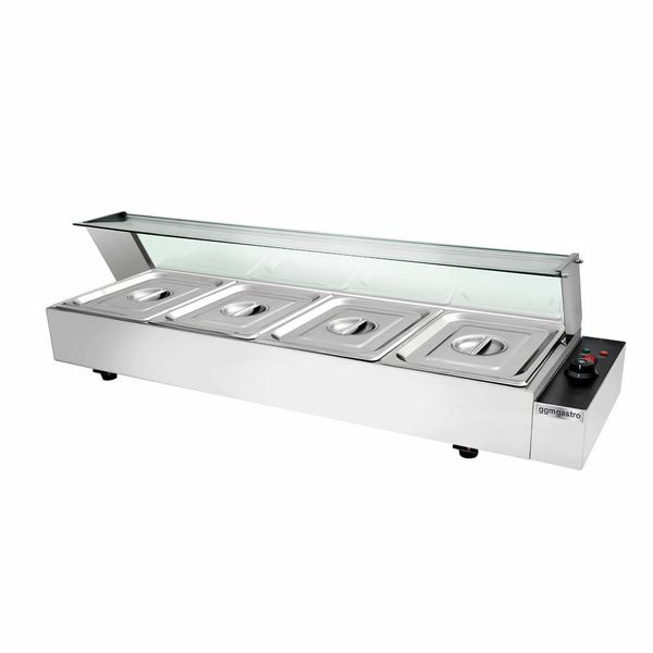 Elektro Aufsatz-Bain-Marie mit Glas Hygieneschutz - 1,5 kW - 4x GN 1/2