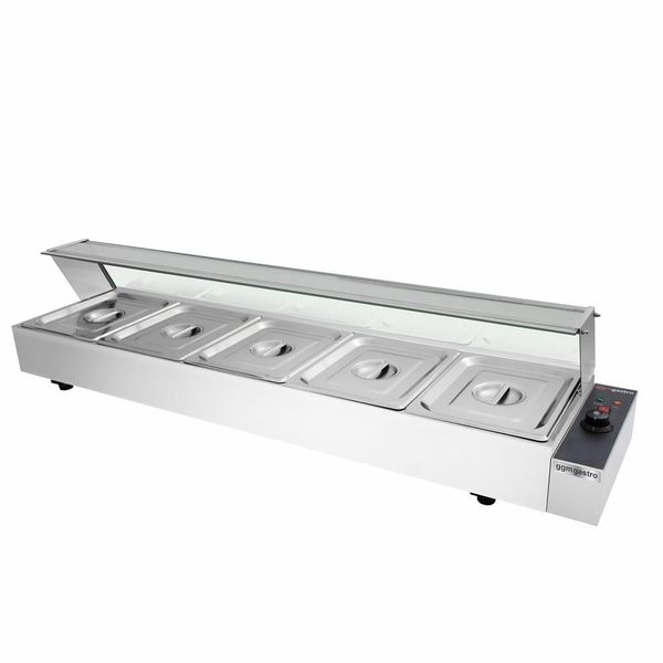 Elektro Aufsatz-Bain-Marie mit Glas Hygieneschutz - 1,8 kW - 5x GN 1/2