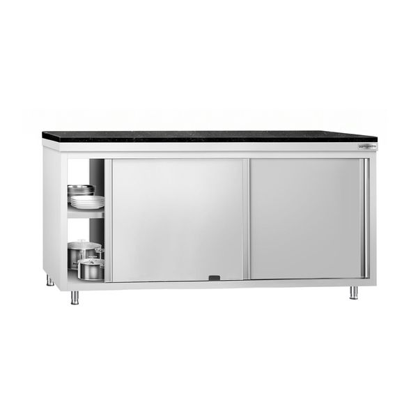 Edelstahl Arbeitsschrank PREMIUM - 1800x600mm - mit Durchreiche - inkl. Granitarbeitsplatte