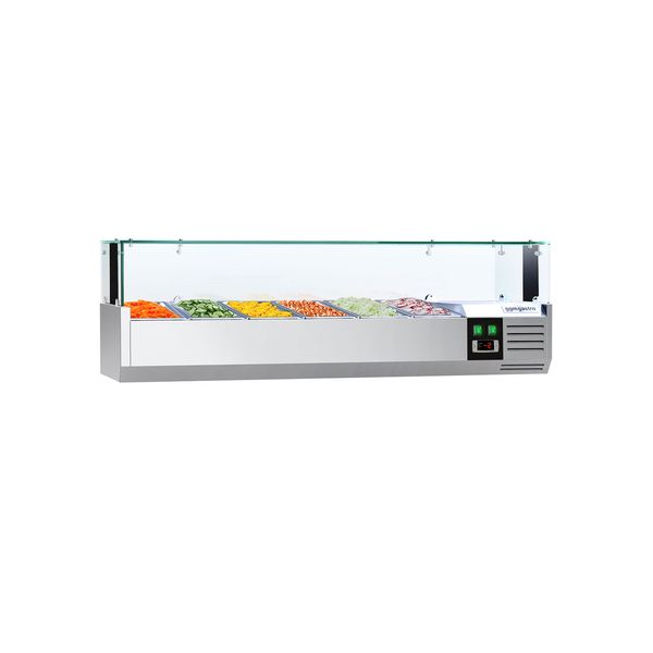 Kühlaufsatzvitrine PREMIUM mit LED-Licht - 1400x335mm - 6x GN 1/4
