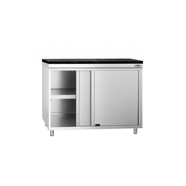 Edelstahl Arbeitsschrank PREMIUM - 1000x600mm - mit Schiebetür - inkl. Granitarbeitsplatte