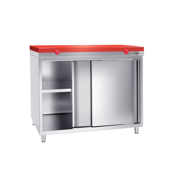 Edelstahl Arbeitsschrank PREMIUM - 1000x600mm - mit Schiebetür - inkl. Schneideplatte Rot