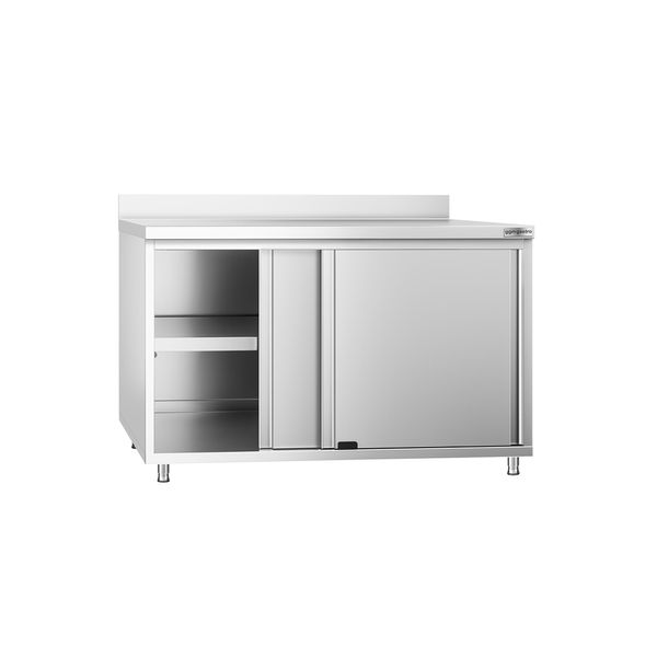 Edelstahl Arbeitsschrank PREMIUM - 1200x600mm - mit Schiebetür & Aufkantung