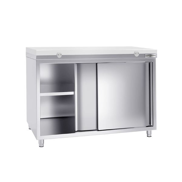 Edelstahl Arbeitsschrank PREMIUM - 1200x600mm - mit Schiebetür - inkl. Schneideplatte Weiß