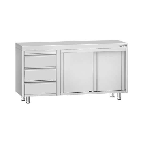 Edelstahl Arbeitsschrank ECO - 1400x600mm - mit 3 Schubladen links