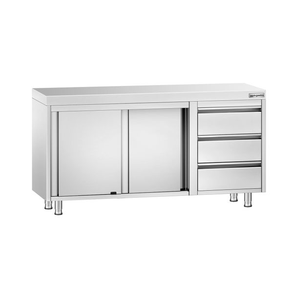 Edelstahl Arbeitsschrank PREMIUM - 1400x600mm - mit 3 Schubladen rechts