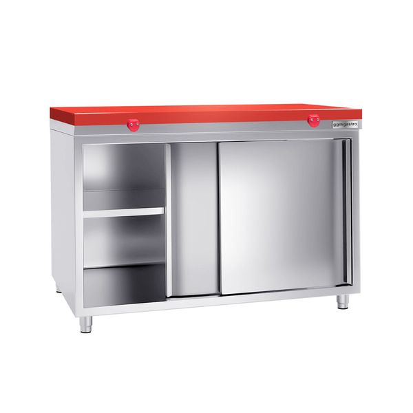 Edelstahl Arbeitsschrank PREMIUM - 1400x600mm - mit Schiebetür - inkl. Schneideplatte Rot