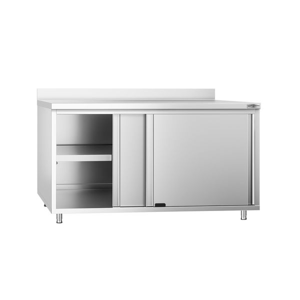 Edelstahl Arbeitsschrank PREMIUM - 1600x800mm - mit Schiebetür & Aufkantung
