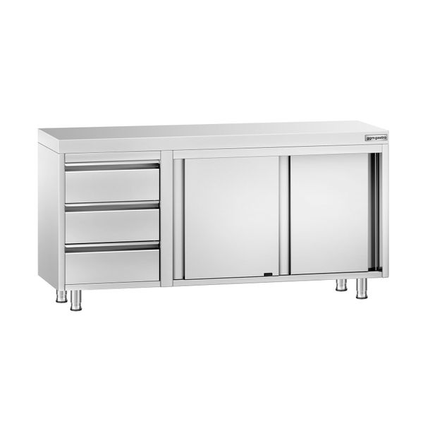 Edelstahl Arbeitsschrank PREMIUM - 1600x600mm - mit 3 Schubladen links