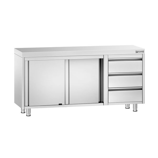 Edelstahl Arbeitsschrank PREMIUM - 1600x600mm - mit 3 Schubladen rechts