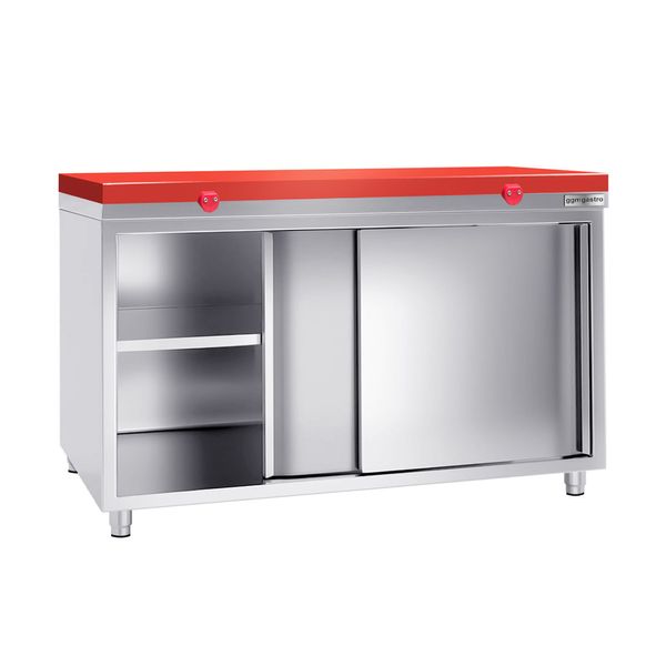 Edelstahl Arbeitsschrank PREMIUM - 1600x600mm - mit Schiebetür - inkl. Schneideplatte Rot