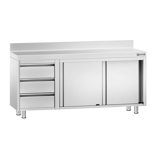 Edelstahl Arbeitsschrank PREMIUM - 1800x700mm - mit 3 Schubladen links & Aufkantung
