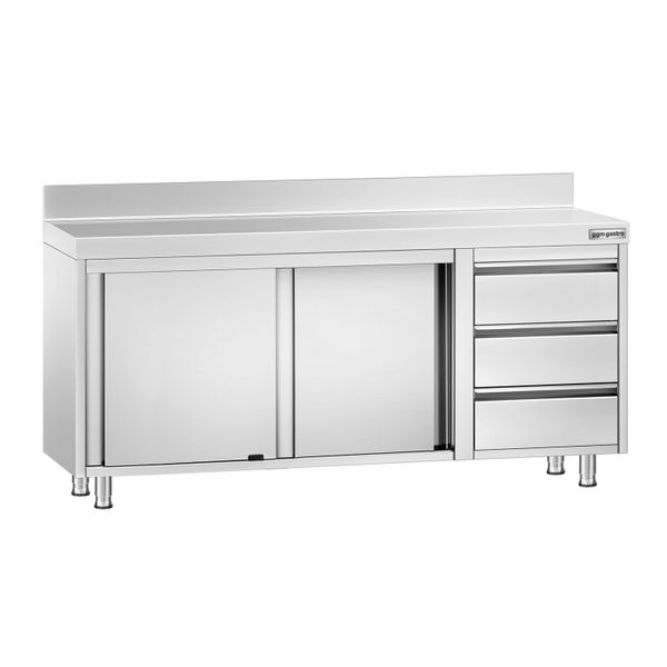 Edelstahl Arbeitsschrank PREMIUM - 1800x700mm - mit 3 Schubladen rechts & Aufkantung