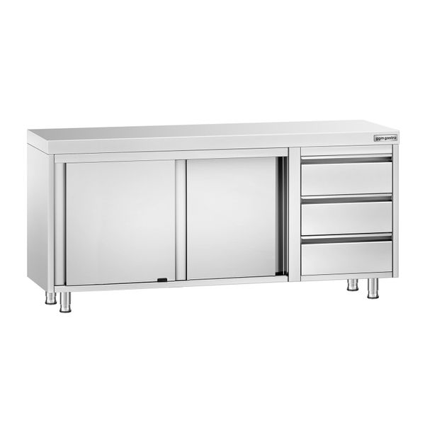 Edelstahl Arbeitsschrank PREMIUM - 1800x700mm - mit 3 Schubladen rechts