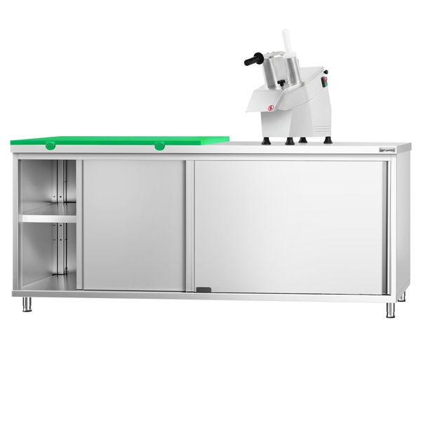 Edelstahl Arbeitsschrank PREMIUM - 2000x600mm - mit Schiebetür - inkl. 1/2 Schneideplatte Grün