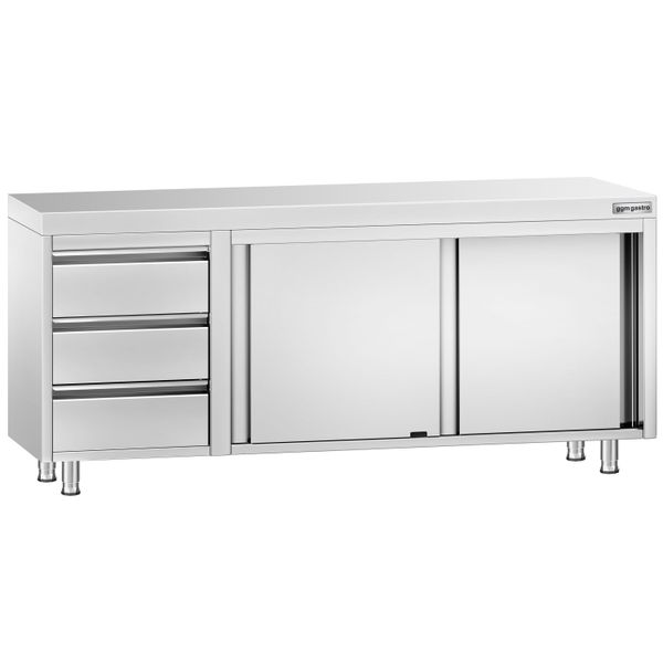 Edelstahl Arbeitsschrank PREMIUM - 2000x600mm - mit 3 Schubladen links