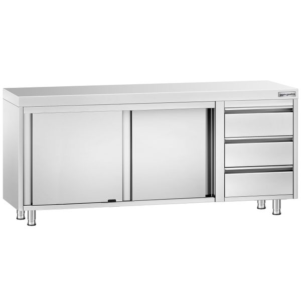 Edelstahl Arbeitsschrank PREMIUM - 2000x600mm - mit 3 Schubladen rechts