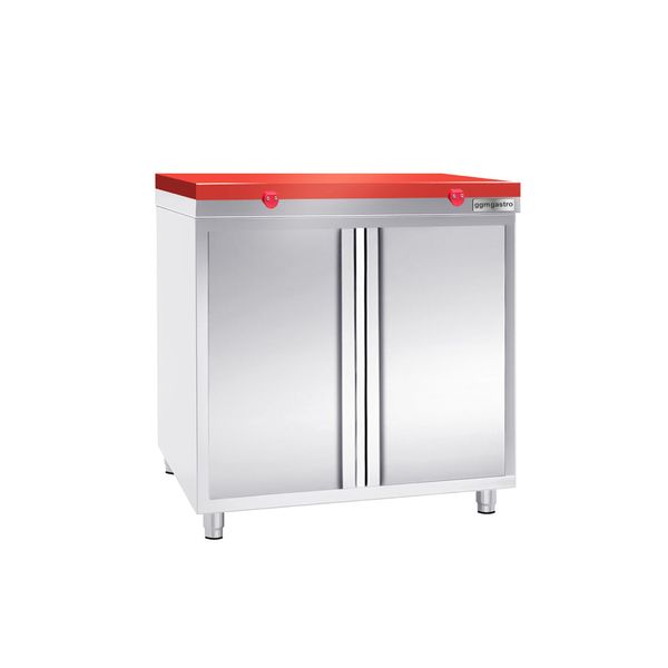 Edelstahl Arbeitsschrank PREMIUM - 800x700mm - mit Flügeltür inkl. Schneideplatte Rot