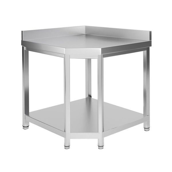 Edelstahl Eckarbeitstisch PREMIUM - 1150x800mm - mit Grundboden & Aufkantung