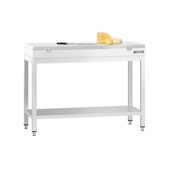 Edelstahl Arbeitstisch PREMIUM - 1000x600mm - mit Grundboden - inkl. Schneideplatte Weiß