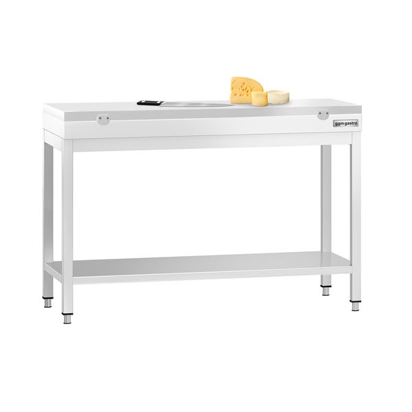 Edelstahl Arbeitstisch PREMIUM - 1200x600mm - mit Grundboden - inkl. Schneideplatte Weiß