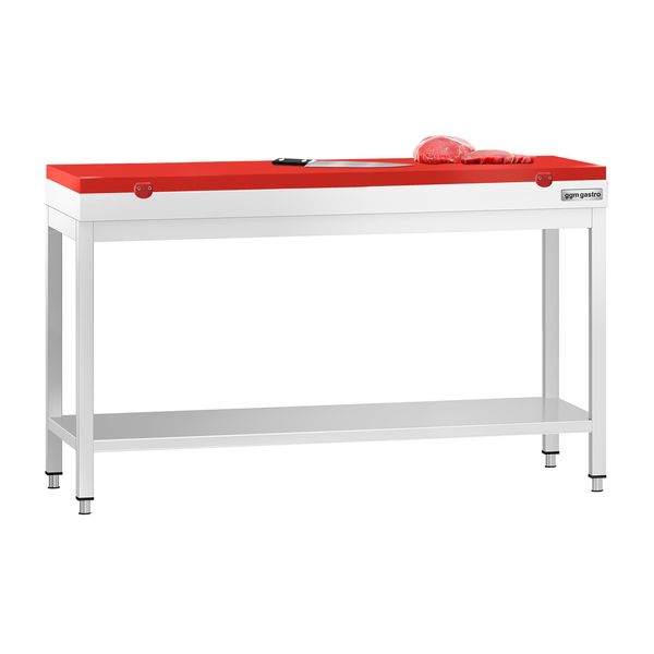 Edelstahl Arbeitstisch PREMIUM - 1500x600mm - mit Grundboden - inkl. Schneideplatte Rot