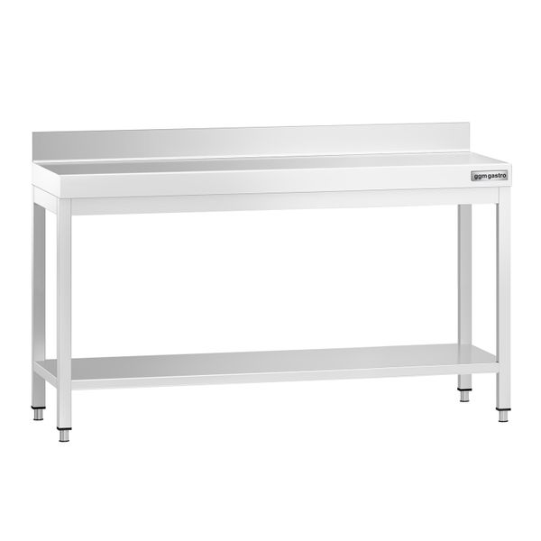 Edelstahl Arbeitstisch PREMIUM - 1600x700mm - mit Grundboden & Aufkantung